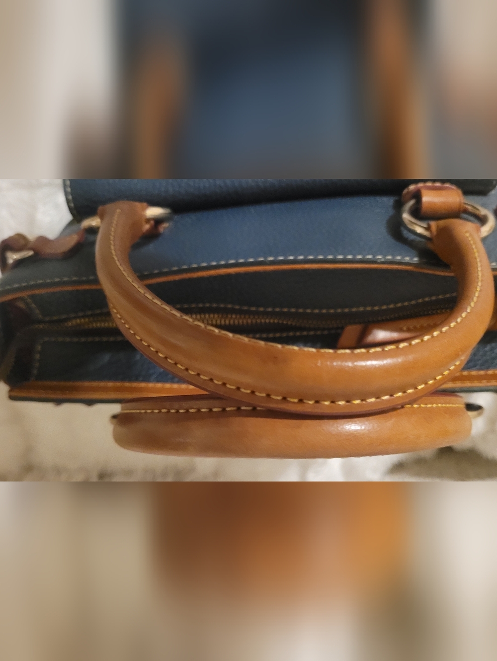 LOW START Dooney & Bourke Pebble Grain Satchel Dark Teal & Tan EUC - Picture 2 of 16